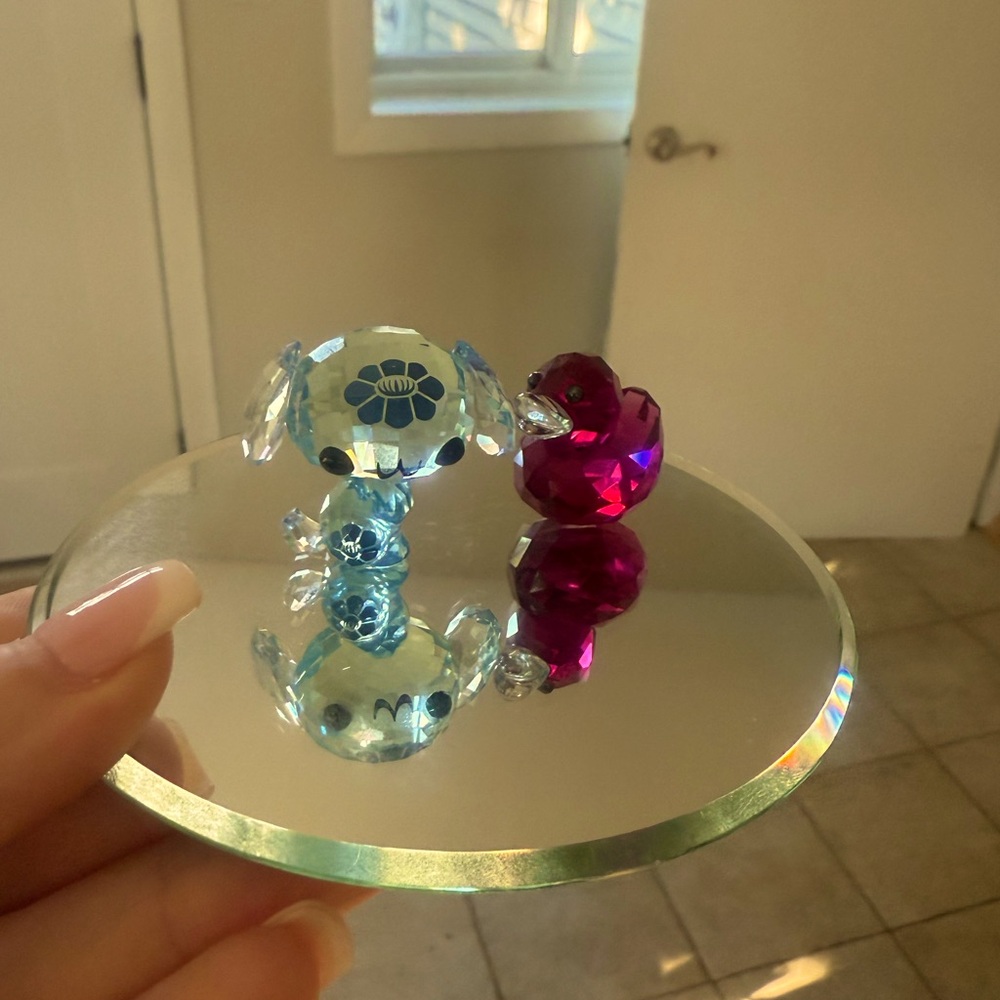 Crystal Animal Figurine Set - Blue and Pink